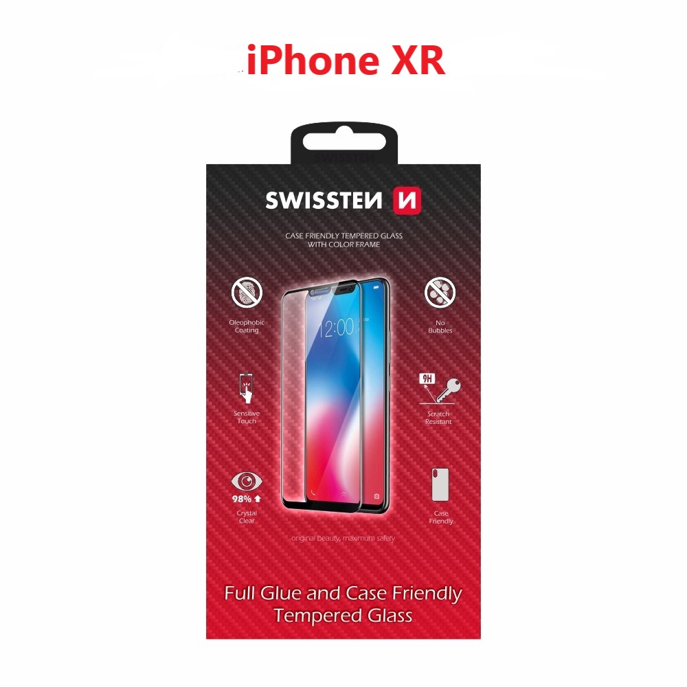 Levně Sklo swissten full glue, color frame, case friendly apple iphone xr černé