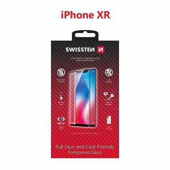 Sklo swissten full glue, color frame, case friendly apple iphone xr černé