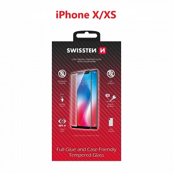 Sklo swissten full glue, color frame, case friendly apple iphone x/xs černé