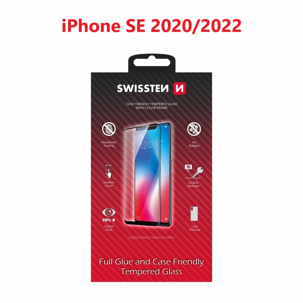 Levně Sklo swissten full glue, color frame, case friendly apple iphone se 2020/se 2022 černé