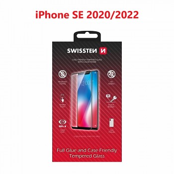 Sklo swissten full glue, color frame, case friendly apple iphone se 2020/se 2022 černé