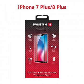 Sklo swissten full glue, color frame, case friendly apple iphone 7 plus/8 plus černé