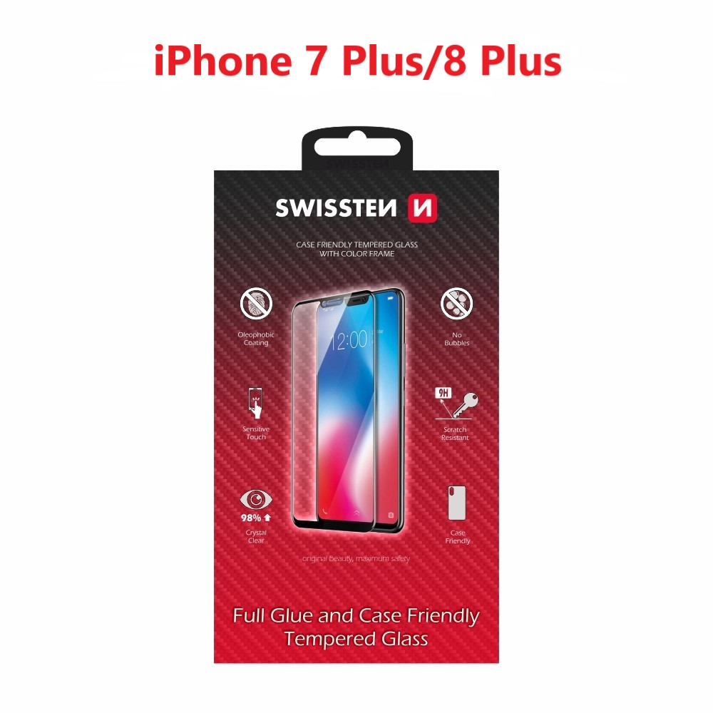 Levně Sklo swissten full glue, color frame, case friendly apple iphone 7 plus/8 plus bílé