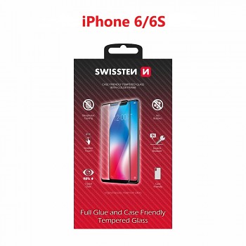 Sklo swissten full glue, color frame, case friendly apple iphone 6/6s černé