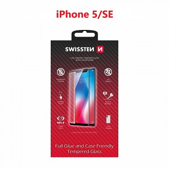 Sklo swissten full glue, color frame, case friendly apple iphone 5/se bílé