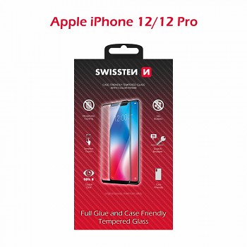 Sklo swissten full glue, color frame, case friendly apple iphone 12/12 pro černé
