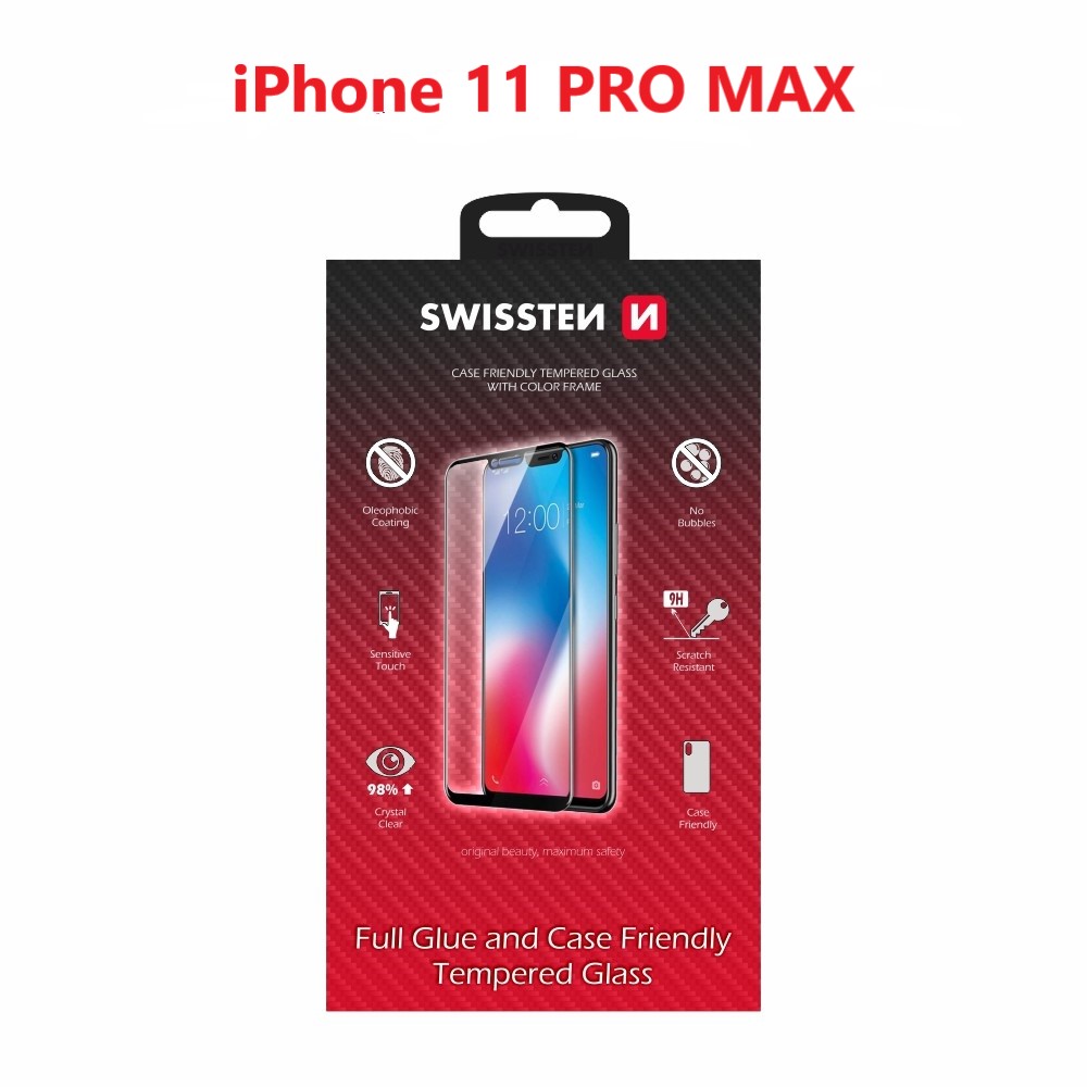 Levně Sklo swissten full glue, color frame, case friendly apple iphone 11 pro max černé