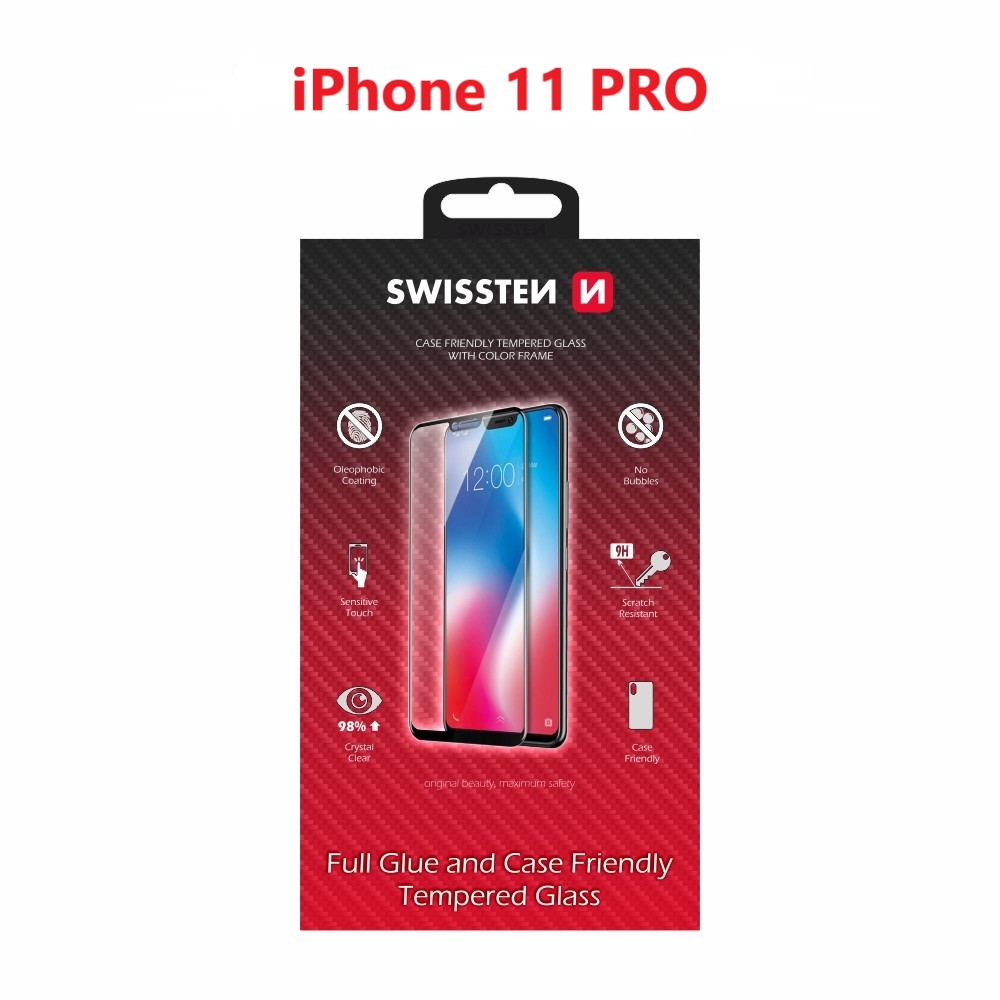 Levně Sklo swissten full glue, color frame, case friendly apple iphone 11 pro černé