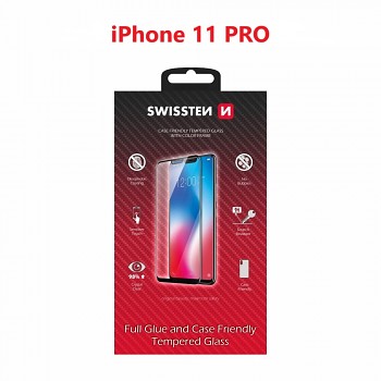 Sklo swissten full glue, color frame, case friendly apple iphone 11 pro černé