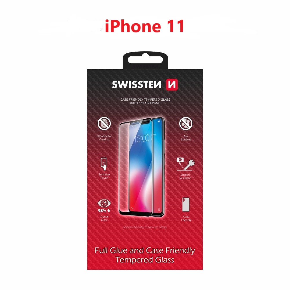 Levně Sklo swissten full glue, color frame, case friendly apple iphone 11 černé