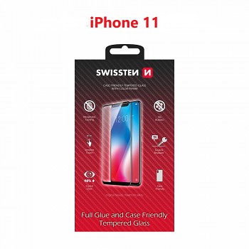 Sklo swissten full glue, color frame, case friendly apple iphone 11 černé