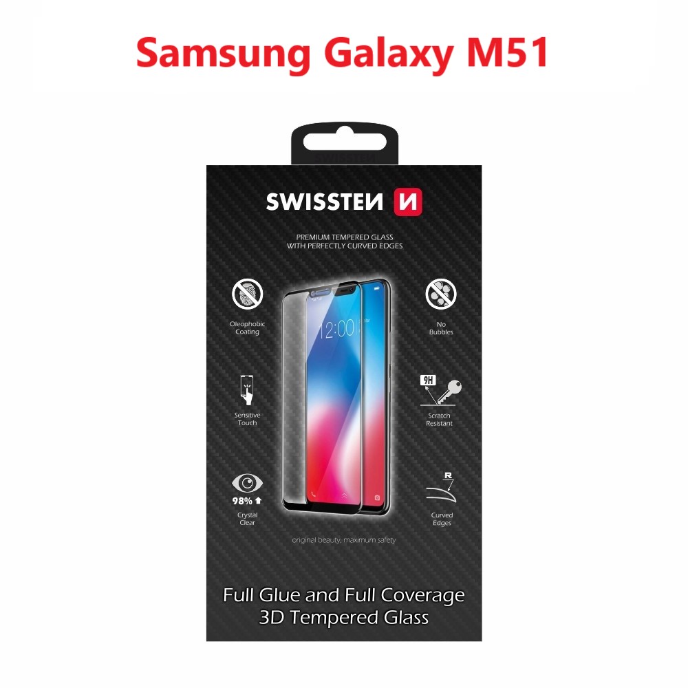 Levně Tvrzené sklo Swissten Ultra Durable 3D full glue pro Samsung M51 černé