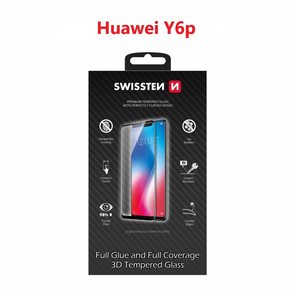 Levně Sklo swissten ultra durable 3d full glue glass huawei y6p černé