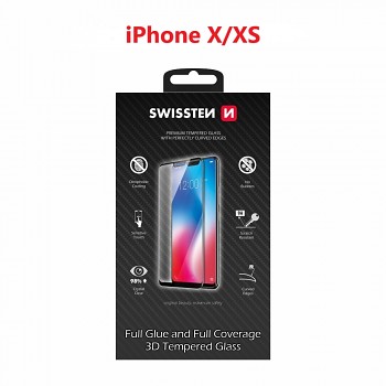 Sklo swissten ultra durable 3d full glue glass apple iphone x/xs černé