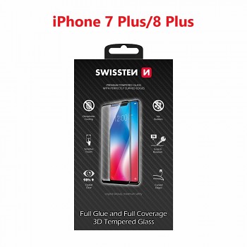 Sklo swissten ultra durable 3d full glue glass apple iphone 7 plus/8 plus černé