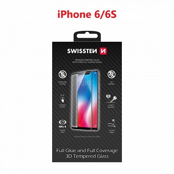 Sklo swissten ultra durable 3d full glue glass apple iphone 6/6s černé