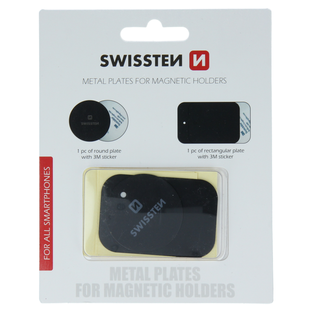 Levně Swissten set kovový lepící štítek a podložka k magnetickým držákům do auta (retail pack)