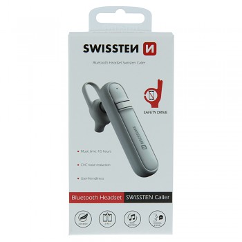 Bluetooth headset swissten caller bílý 