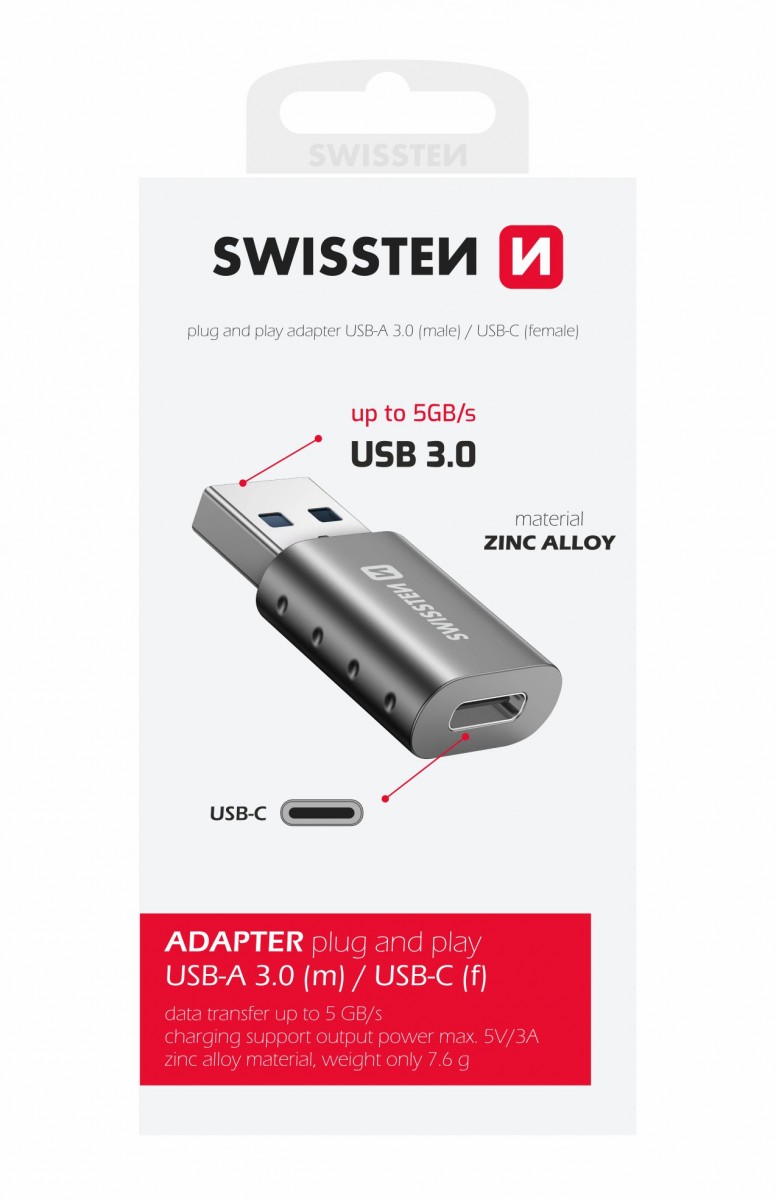 Levně Swissten adapter usb-a(m)/usb-c(f)