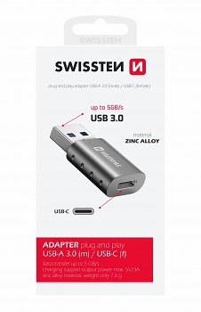 Swissten adapter usb-a(m)/usb-c(f)