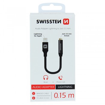 Audio adaptér swissten textile lightning /jack(samice) 0,15 m černý