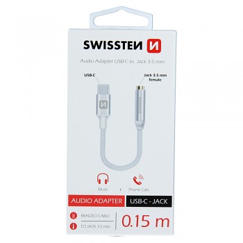 Audio adaptér swissten textile usb-c/jack (samice) 0,15 m stříbrný