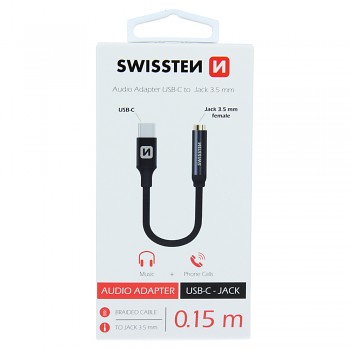 Audio adaptér swissten textile usb-c/jack (samice) 0,15 m černý