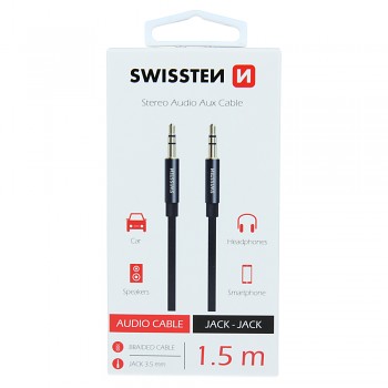 Audio kabel swissten textile jack - jack 1,5 m černý