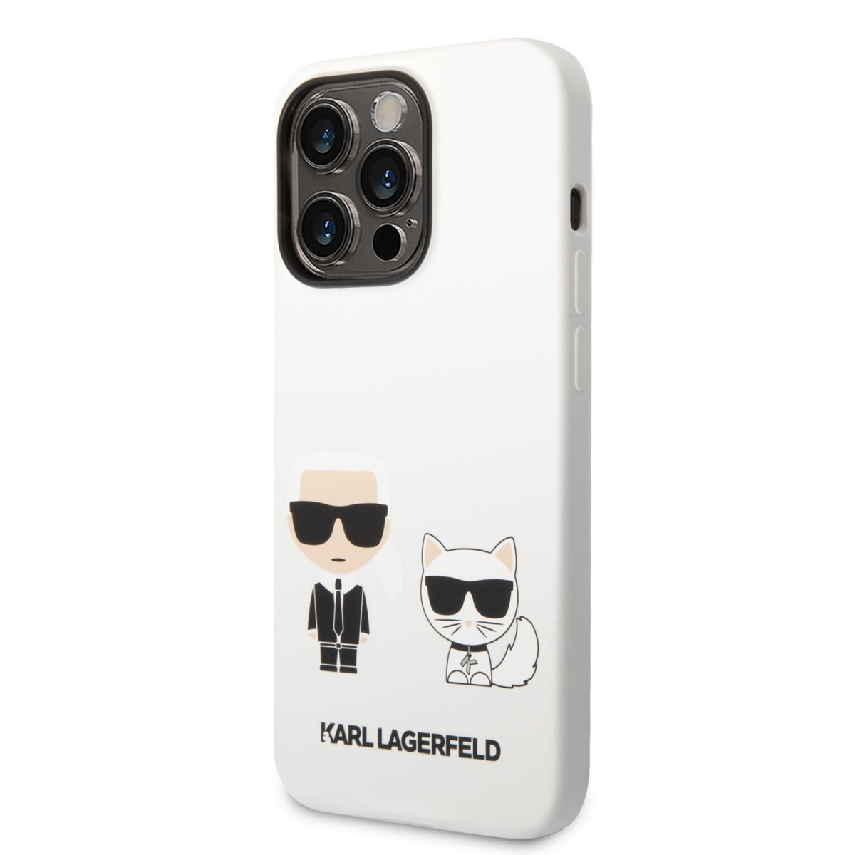 Levně Karl Lagerfeld and Choupette Liquid Silicone Zadní Kryt pro iPhone 14 Pro Max White