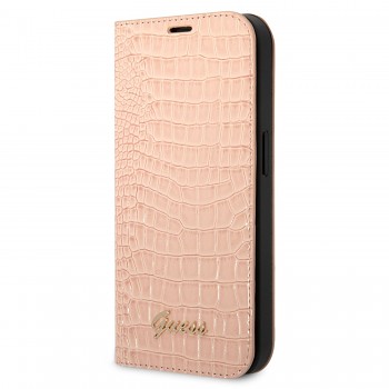 Guess PU Croco with Metal Camera Outline Book Pouzdro pro iPhone 14 Plus Pink