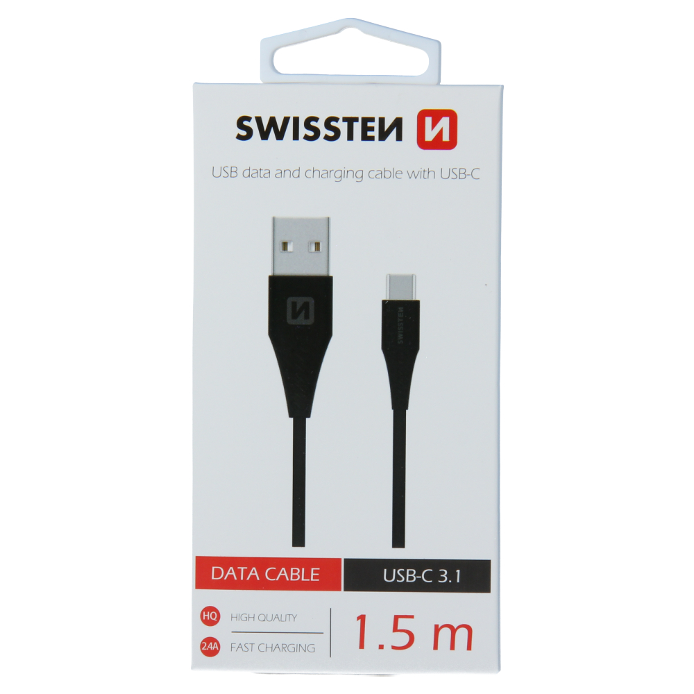 Levně Datový kabel swissten usb / usb-c 3.1 černý 1,5m (7mm)