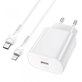 HOCO N22 Cestovní nabíječka PD25W USB-C + Kabel Type C/Lightning White