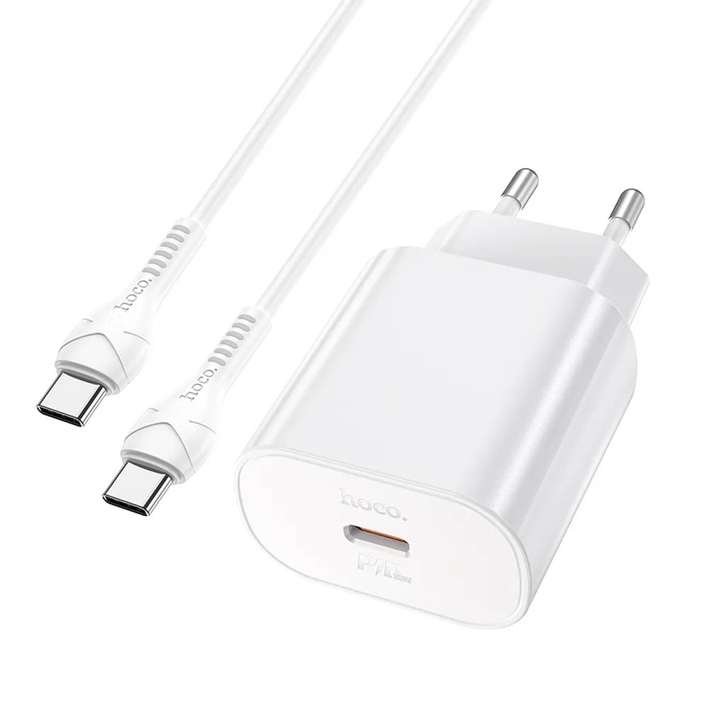 Levně HOCO N22 Cestovní nabíječka PD25W USB-C + Kabel Type C/Type C White