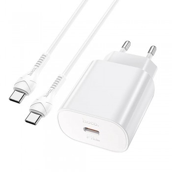 HOCO N22 Cestovní nabíječka PD25W USB-C + Kabel Type C/Type C White