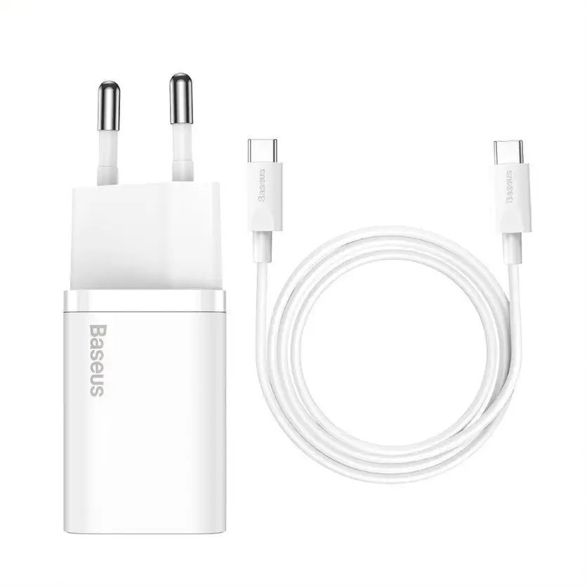 Levně Baseus TZCCSUP-L02 Super Si Quick Nabíječka USB-C 25W + Datový Kabel Type-C to Type-C 1m White