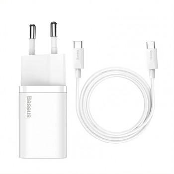 Baseus TZCCSUP-L02 Super Si Quick Nabíječka USB-C 25W + Datový Kabel Type-C  to Type-C 1m White