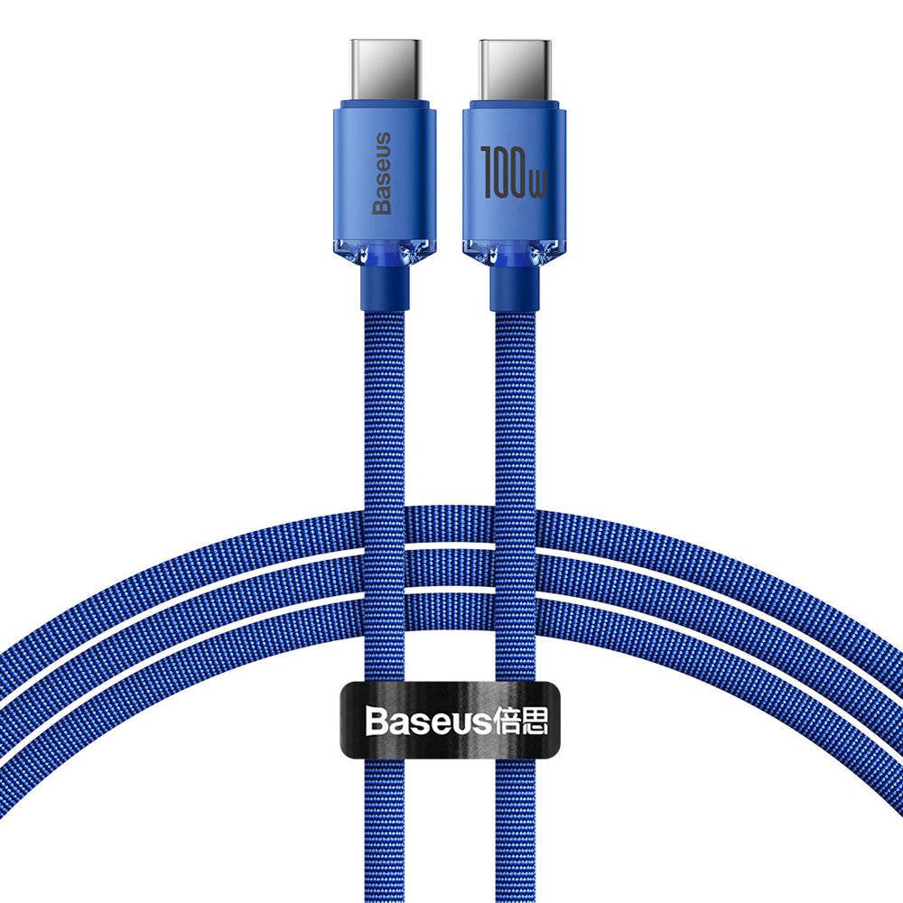 Levně Baseus CAJY000603 Crystal Shine Series Datový Kabel USB-C - USB-C 100W 1,2m Blue