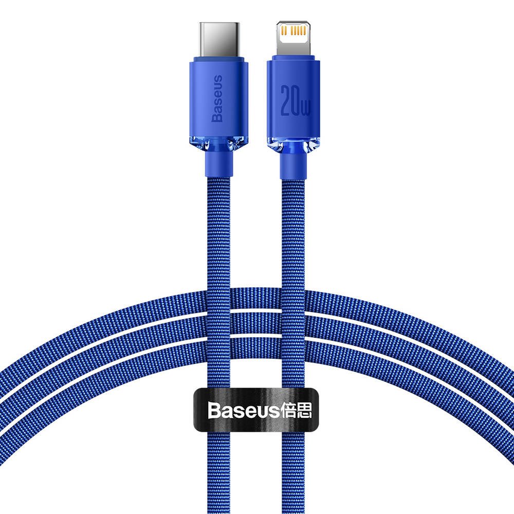 Levně Baseus CAJY000203 Crystal Shine Series Datový Kabel USB-C - Lightning 20W 1,2m Blue