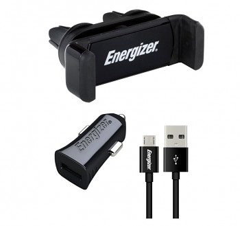 Energizer Car Set Essentials Držák Telefonu, Autonabíječka + microUSB Kabel Black