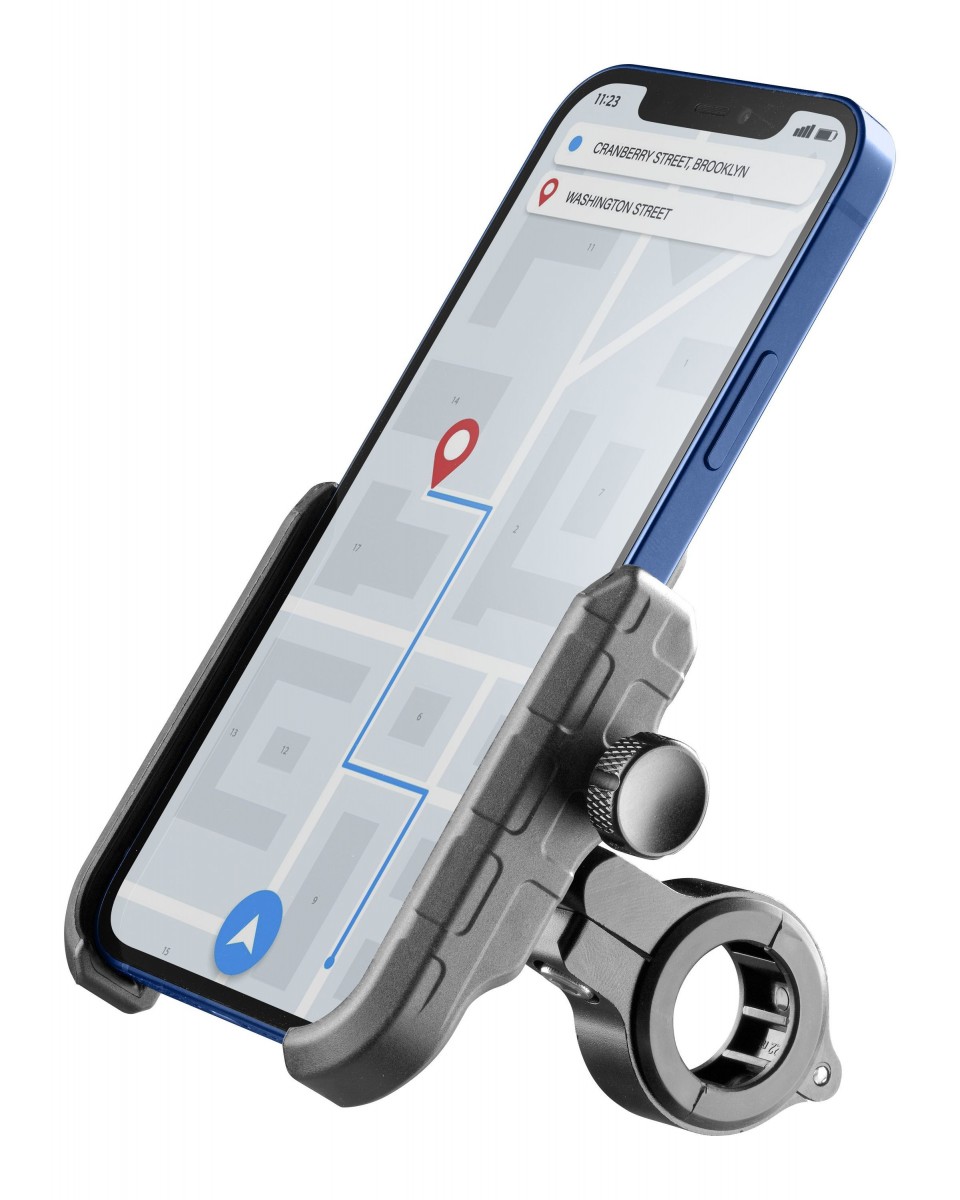 Levně Univerzální hliníkový držák mobilního telefonu Cellularline Rider Steel na řídítka pro motorku i kolo, černý