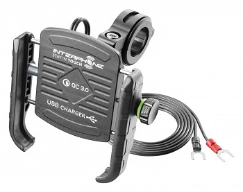 Univerzální držák na mobilní telefony Interphone MOTOCRAB s integrovaným USB portem, černý