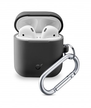 Ochranný kryt s karabinou Cellularline Bounce pro Apple AirPods 1 & 2, černý
