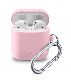 Ochranný kryt s karabinou Cellularline Bounce pro Apple AirPods 1 & 2, růžový