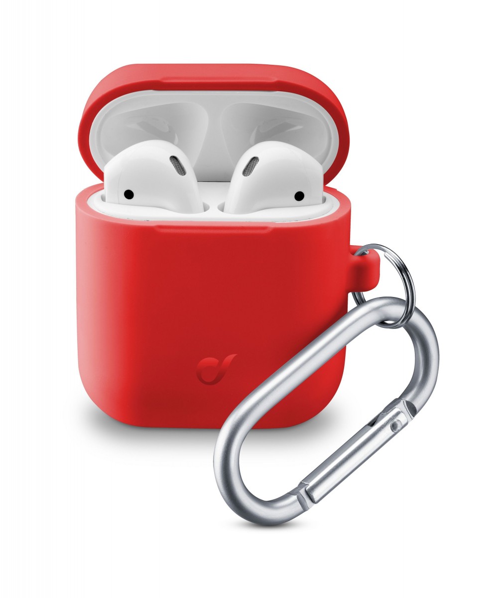 Levně Ochranný kryt s karabinou Cellularline Bounce pro Apple AirPods 1 &amp; 2, červený