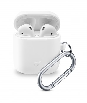 Ochranný kryt s karabinou Cellularline Bounce pro Apple AirPods 1 & 2, bílý