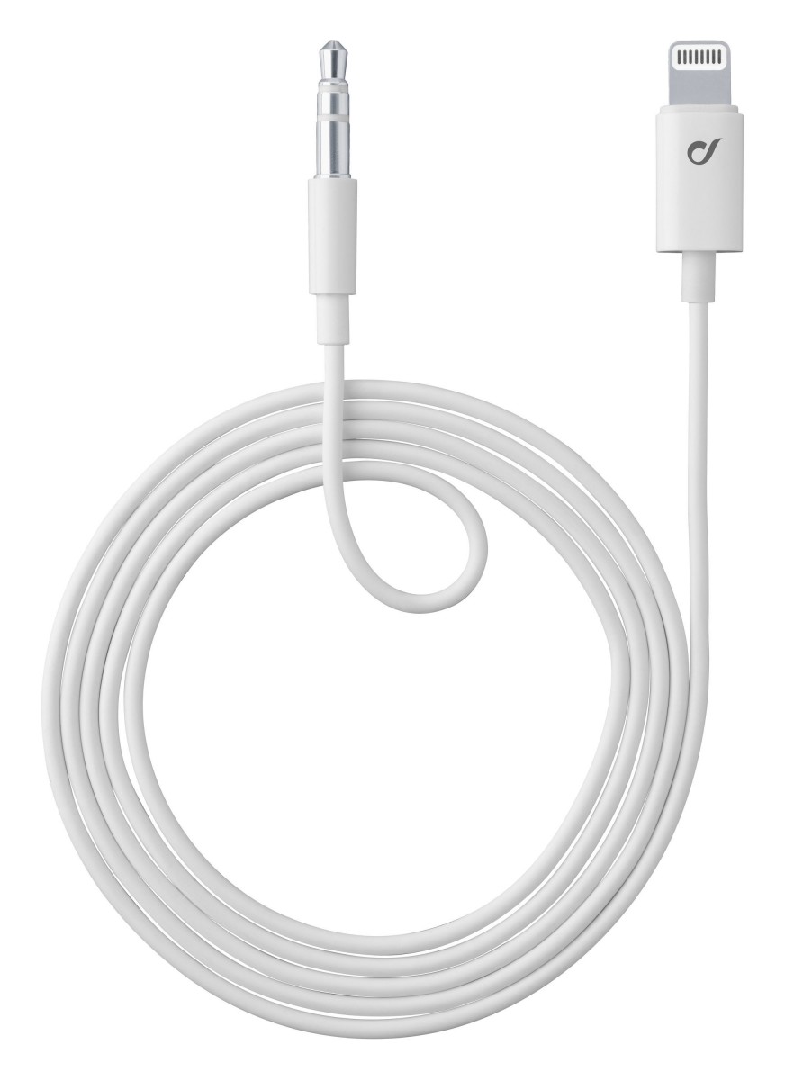 Levně Audio kabel Cellularline Aux Music Cable, konektory Ligtning + 3,5 mm jack, MFI certifikace, bílý