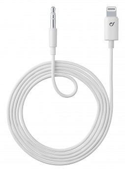 Audio kabel Cellularline Aux Music Cable, konektory Ligtning + 3,5 mm jack, MFI certifikace, bílý