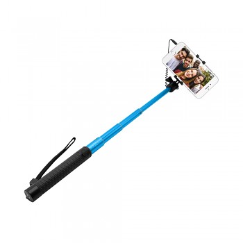 Teleskopický selfie stick FIXED v luxusním hliníkovém provedení, 3,5 mm jack, modrý