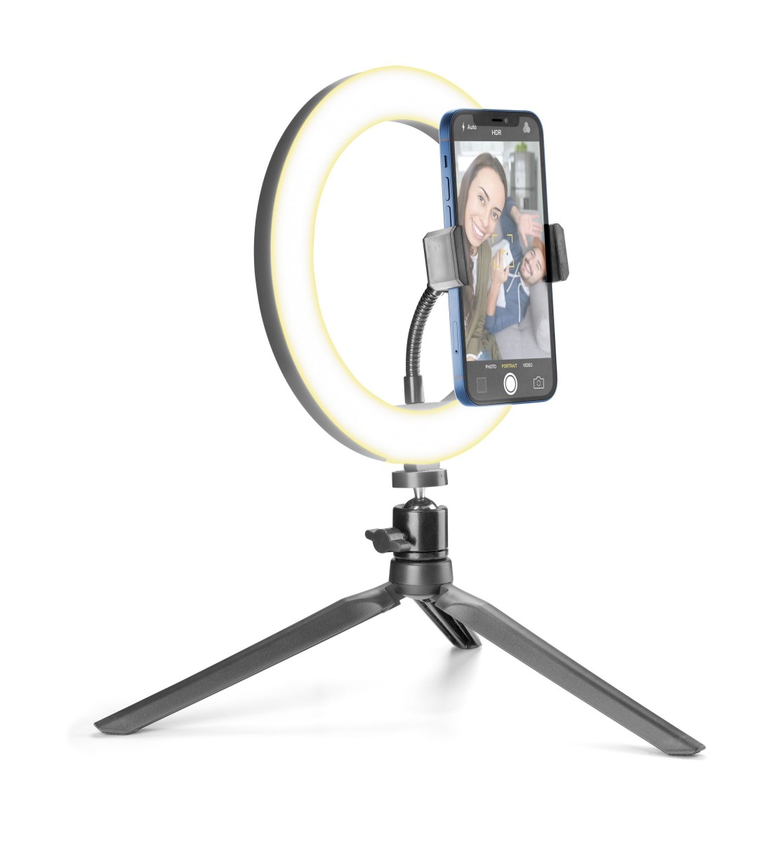 Levně Tripod Cellularline Selfie Ring s LED osvětlením pro selfie fotky a videa, černý