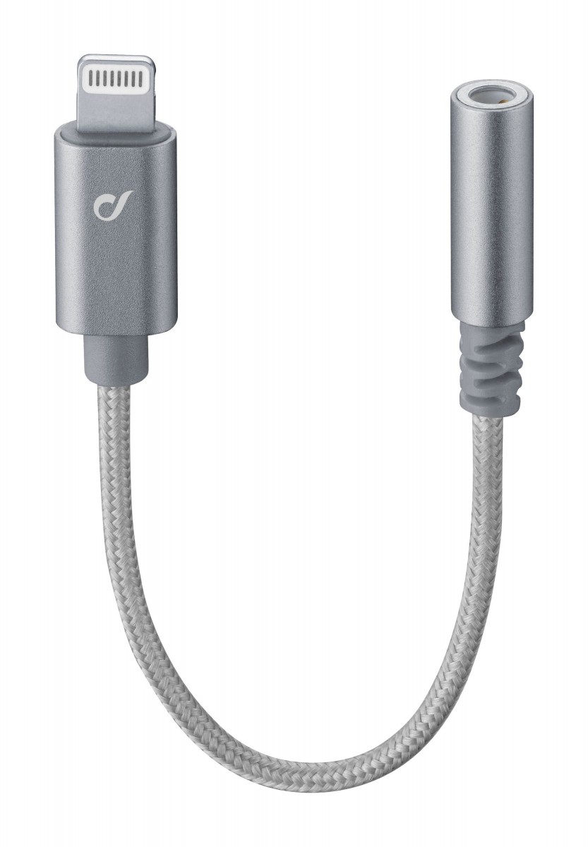 Levně Extra odolný adaptér Cellularline Music Enabler z konektoru Lightning na 3,5 mm jack, MFI certifikace, šedý
